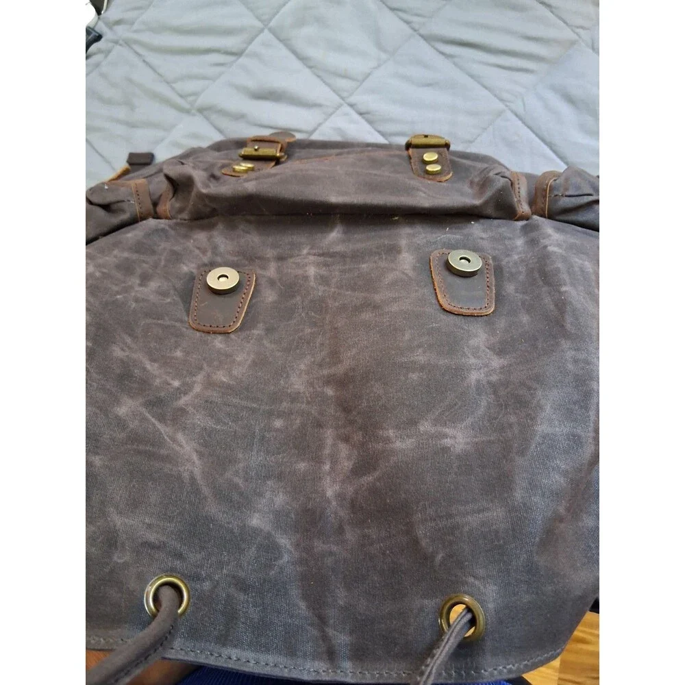 Waterproof waxed canvas back pack, Leather Trim,  rugged, strong, 13 x 6.3 x 17,